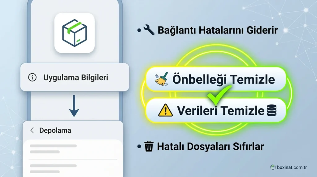 Inat Box Sunucu İle Bağlantı Kurulamadı Hatası ve Açılmama Sorunu Çözümü 2 Inat Box Önbellek ve Veri Temizleme Adımları İllüstrasyonu